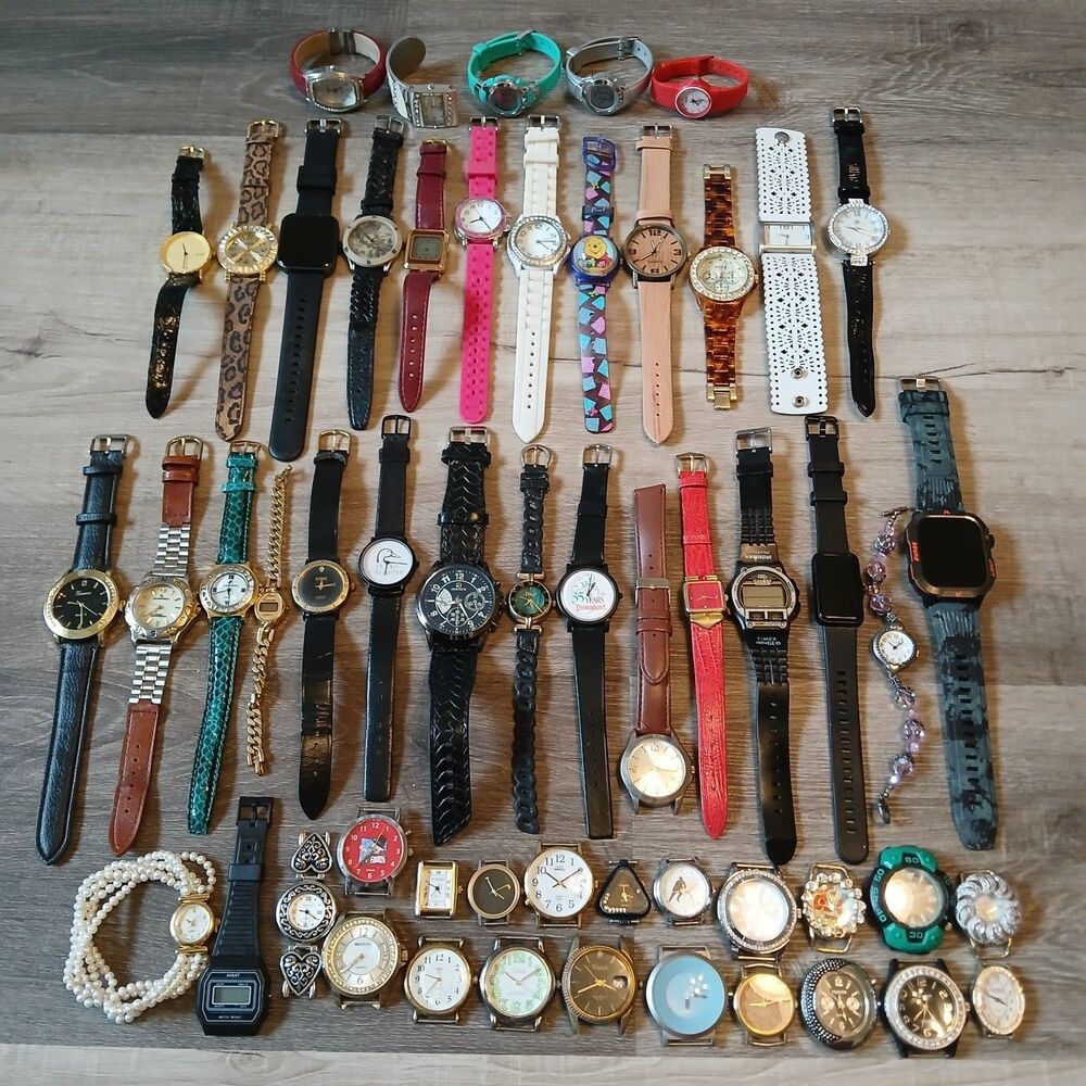 Huge Watch Lot of 50+ Mixed Brands Vintage & Modern Parts/Repair Untested-Box Z5